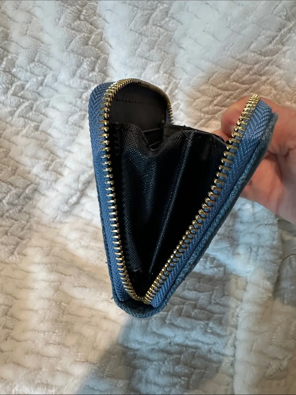 Denim Monogram Zip-Around Card & Coin Holder - Blue